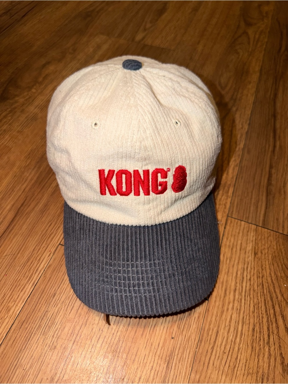 KONG Kids Two-Tone Corduroy Cap in Cream and Navy with Red Logo